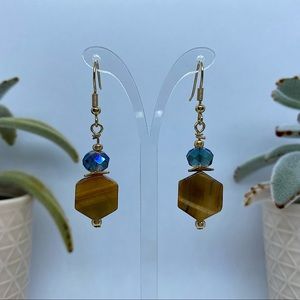 Handmade crystal and tiger eye drop earrings